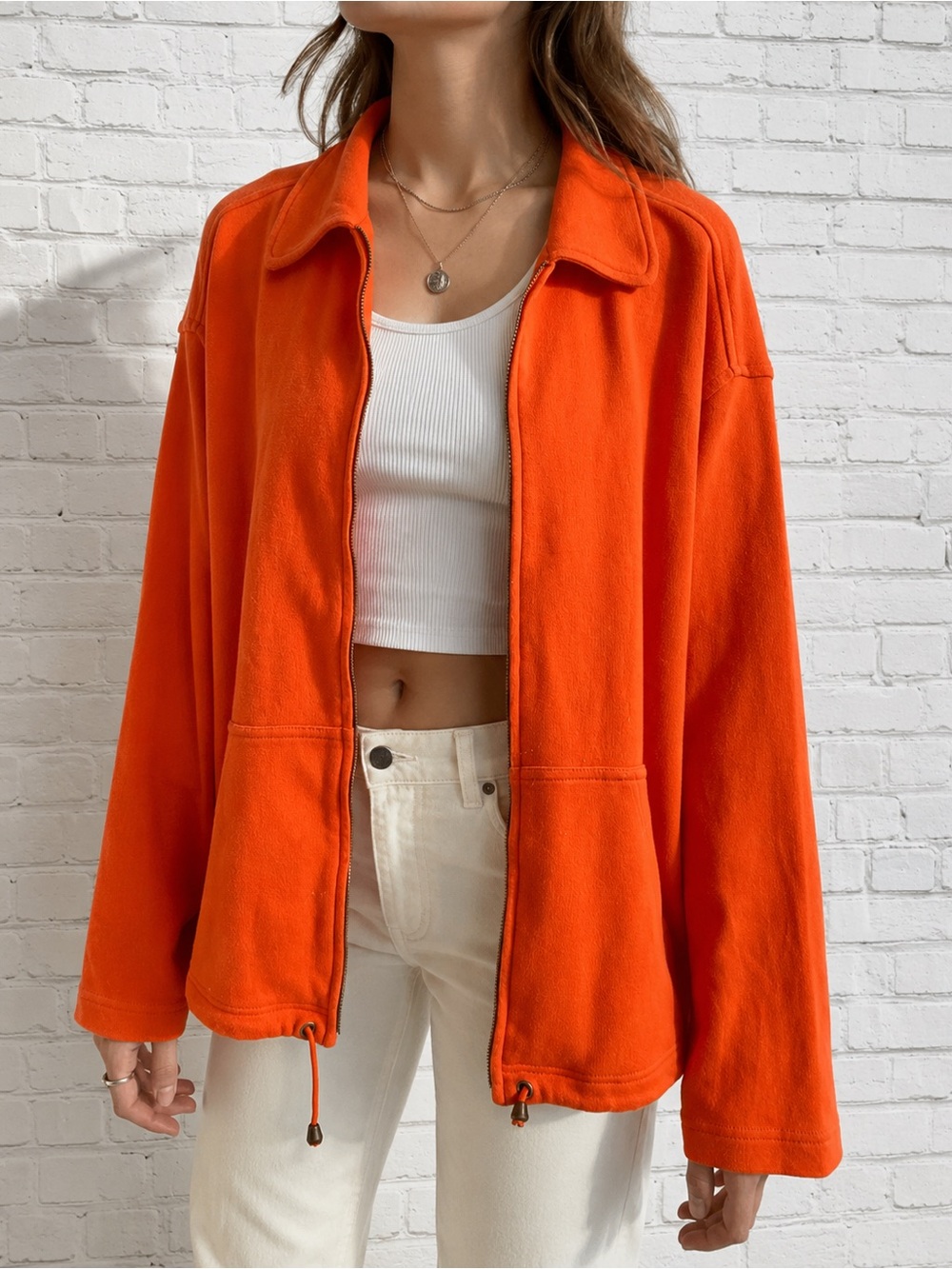Vintage Esprit Orange 100% Cotton Zip Jacket Medium Made in USA 90s